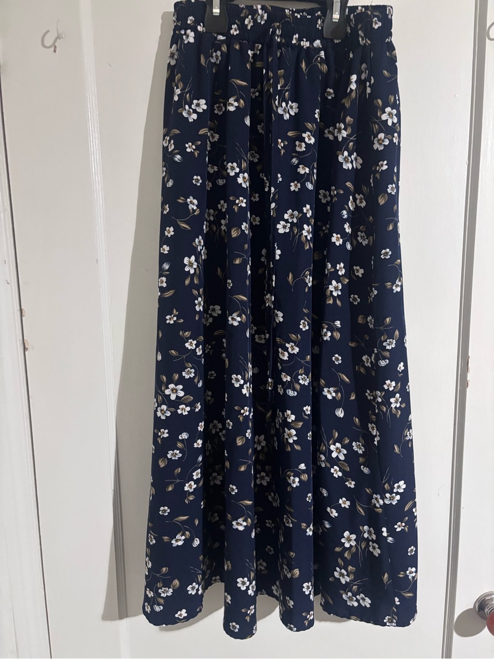 Navy Floral Maxi Skirt with Elastic Waist